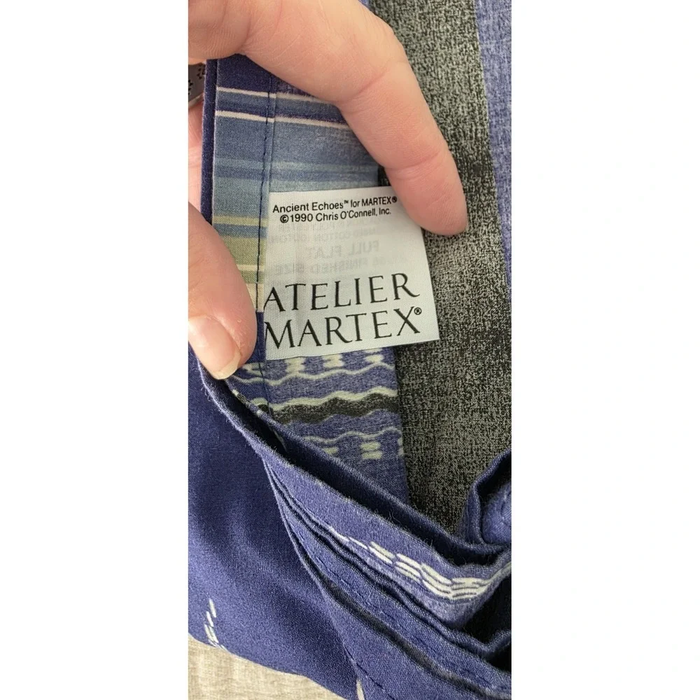 Atelier‎ Martex Flat Sheet Full Flat Noche Blue Aztec Southwestern Boho Luxury
